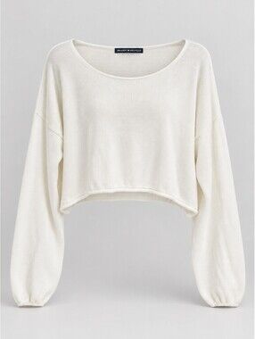 Brandy Melville Cameron White Cotton Cropped Oversized Sweater One Size